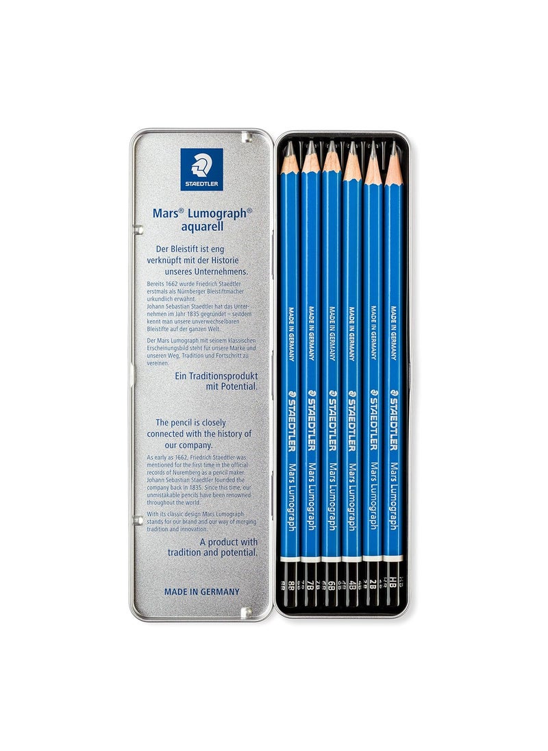 STAEDTLER Staedtler Mars Lumograph 100G6 Soft Grades 8BHb Pencil Tin Of 6Black  - Image 2
