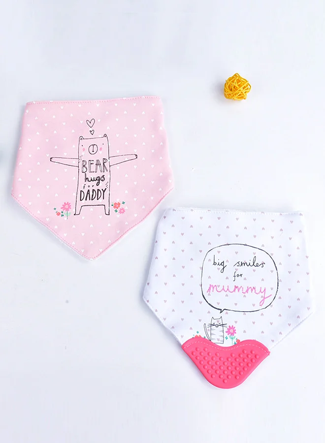 LITTLE SURPRISE BOX Little Surprise Box, 2PCS Set of Bear Hugs print premium adjustable snap button closure & Silicone Teether Flap Bibs