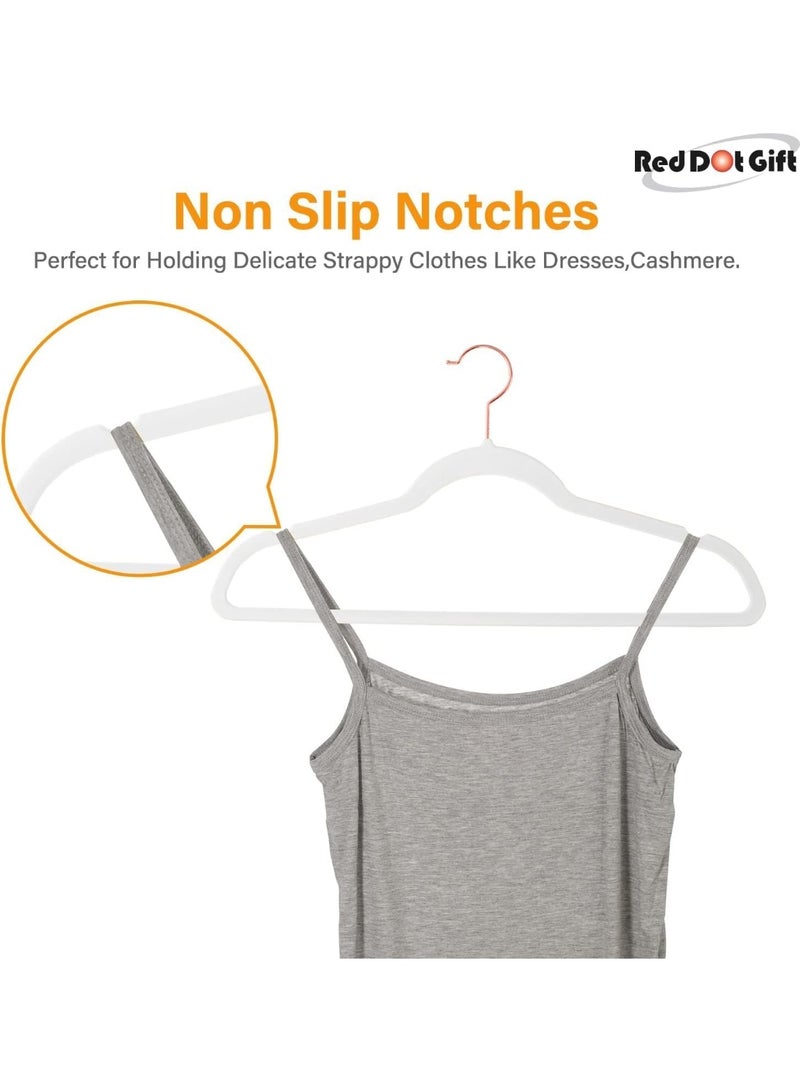 Red Dot Gift® 10-Pack White 45Cm Non-Slip Velvet Hangers, Space Saving Clothes Hangers with 360° Rotatable Rose Gold Hook, Durable & Slim Hangers for Coats, Pants, and Shirt. - Image 3