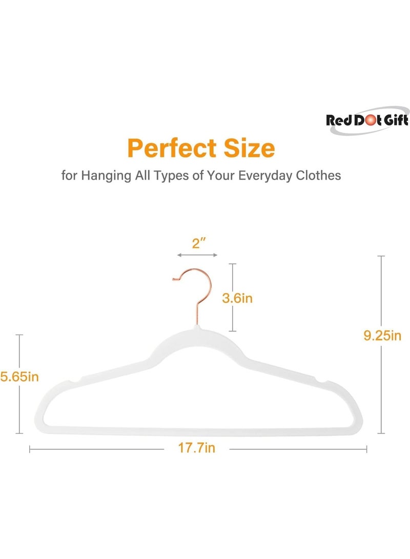 Red Dot Gift® 10-Pack White 45Cm Non-Slip Velvet Hangers, Space Saving Clothes Hangers with 360° Rotatable Rose Gold Hook, Durable & Slim Hangers for Coats, Pants, and Shirt. - Image 2