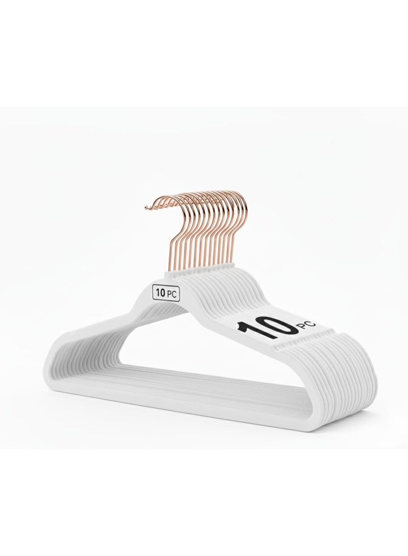 Red Dot Gift® 10-Pack White 45Cm Non-Slip Velvet Hangers, Space Saving Clothes Hangers with 360° Rotatable Rose Gold Hook, Durable & Slim Hangers for Coats, Pants, and Shirt. - Image 1