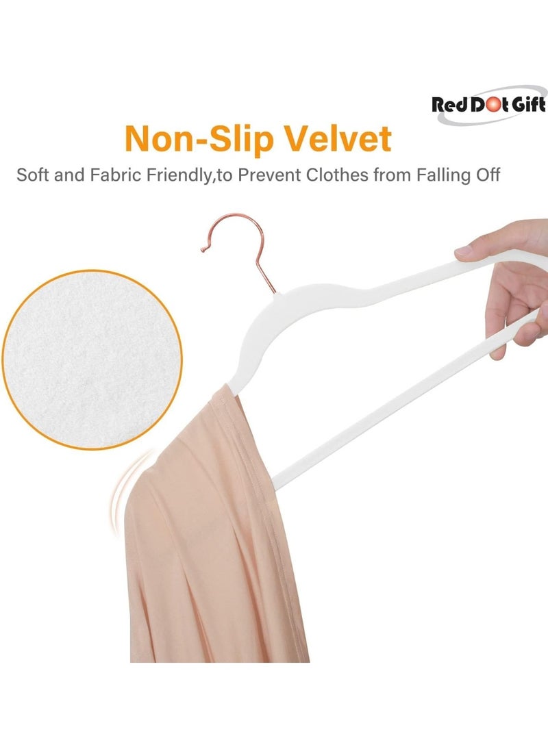 Red Dot Gift® 10-Pack White 45Cm Non-Slip Velvet Hangers, Space Saving Clothes Hangers with 360° Rotatable Rose Gold Hook, Durable & Slim Hangers for Coats, Pants, and Shirt. - Image 5