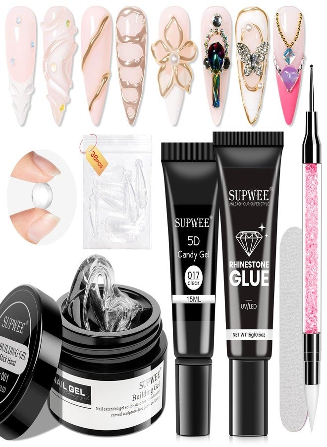 SUPWEE جل بناء صلب SUPWEE للأظافر جل نحت الأظافر 3D وغراء الأحجار الكريمة للأظافر جل 3D لفن الأظافر جل صلب شفاف لعيد الميلاد منزل DIY مانيكير - Image 1