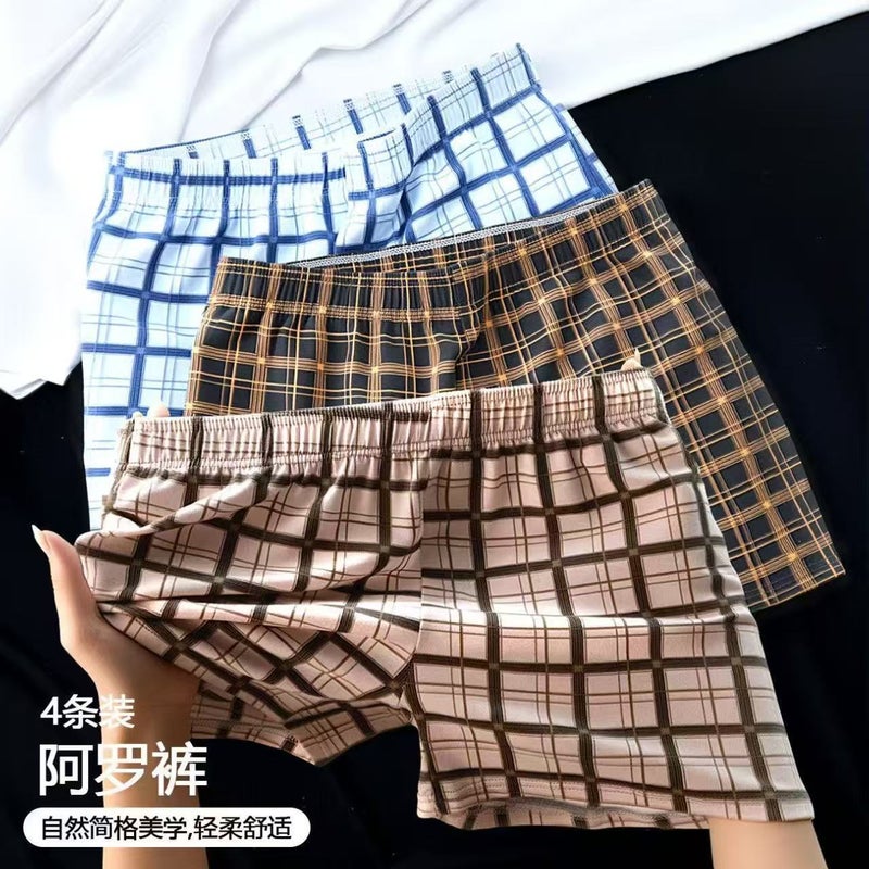Fashionable Men'S Boxer Shorts, High-Quality Plaid Casual Large-Size Sleepwear For Middle-Aged Men, Home Wear Four-Corner Shorts - Image 2
