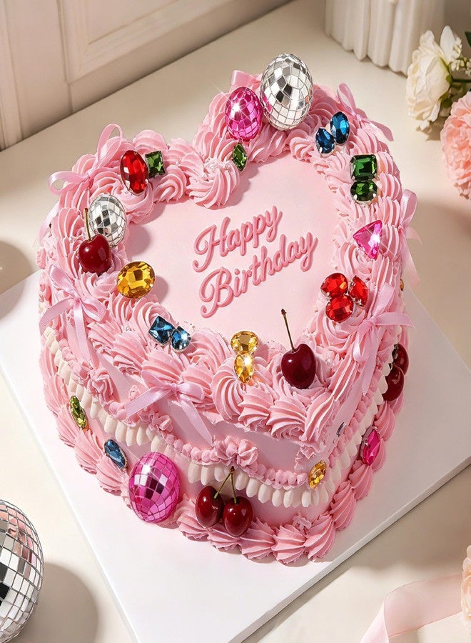 Coucoland Disco Ball Cake Topper - 34 Pcs Vintage Sparkling Rhinestones Cake Decoration for Birthday, Wedding Anniversary, Bridal Shower (30 Colored Rhinestones + 4 Mini Disco Balls) - Image 2