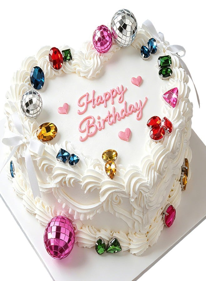 Coucoland Disco Ball Cake Topper - 34 Pcs Vintage Sparkling Rhinestones Cake Decoration for Birthday, Wedding Anniversary, Bridal Shower (30 Colored Rhinestones + 4 Mini Disco Balls) - Image 1