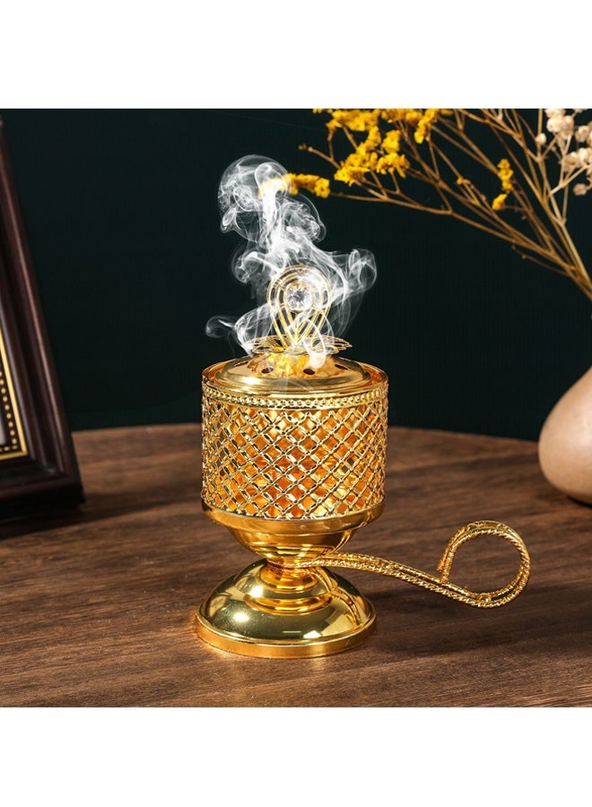 هومستر حارق البخور الفحم مطلي حامل البخور الحديدي مع مقبض ，البخور حارق البخور الرائعة لليوغا سبا الديكور المنزلي الكنيسة سهلة الاستخدام ، الذهب - Image 1