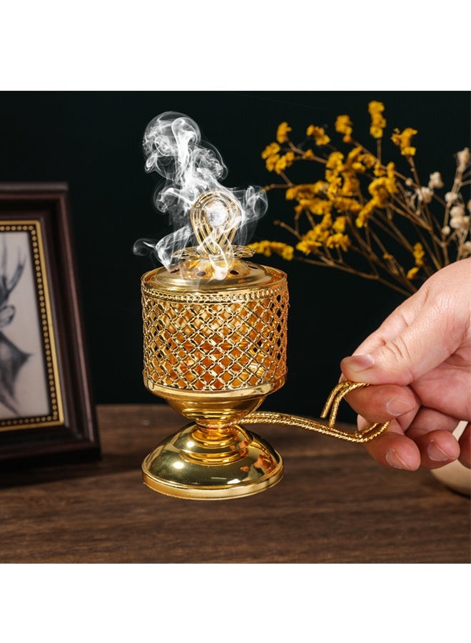 هومستر حارق البخور الفحم مطلي حامل البخور الحديدي مع مقبض ，البخور حارق البخور الرائعة لليوغا سبا الديكور المنزلي الكنيسة سهلة الاستخدام ، الذهب - Image 2