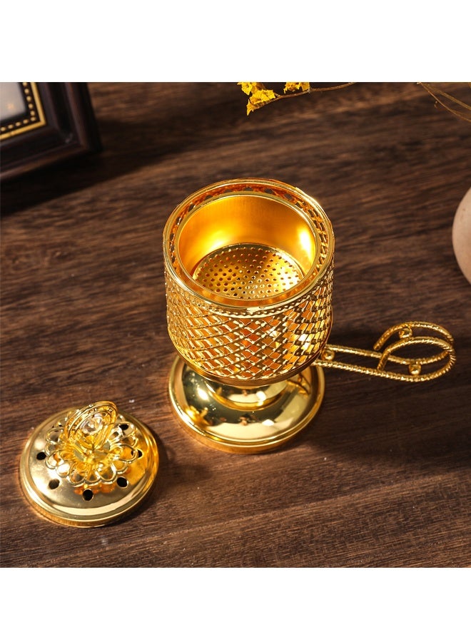 هومستر حارق البخور الفحم مطلي حامل البخور الحديدي مع مقبض ，البخور حارق البخور الرائعة لليوغا سبا الديكور المنزلي الكنيسة سهلة الاستخدام ، الذهب - Image 3