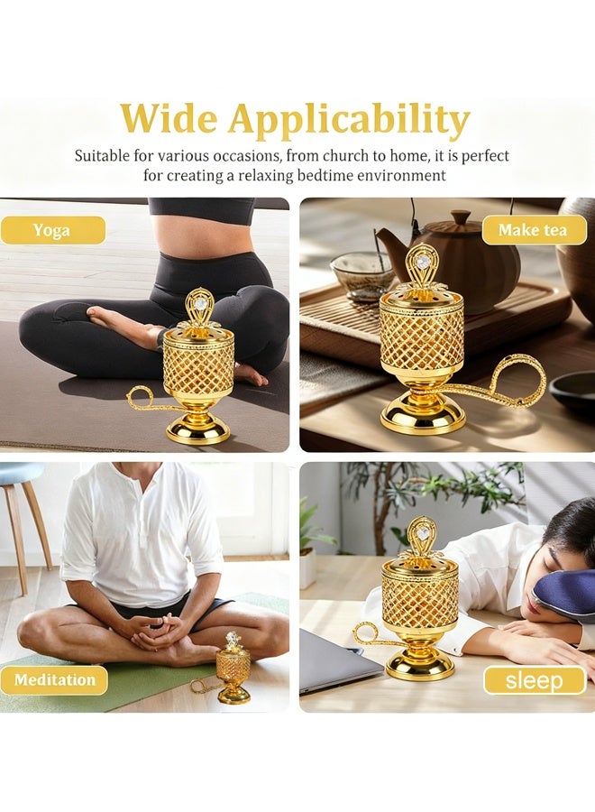 هومستر حارق البخور الفحم مطلي حامل البخور الحديدي مع مقبض ，البخور حارق البخور الرائعة لليوغا سبا الديكور المنزلي الكنيسة سهلة الاستخدام ، الذهب - Image 5