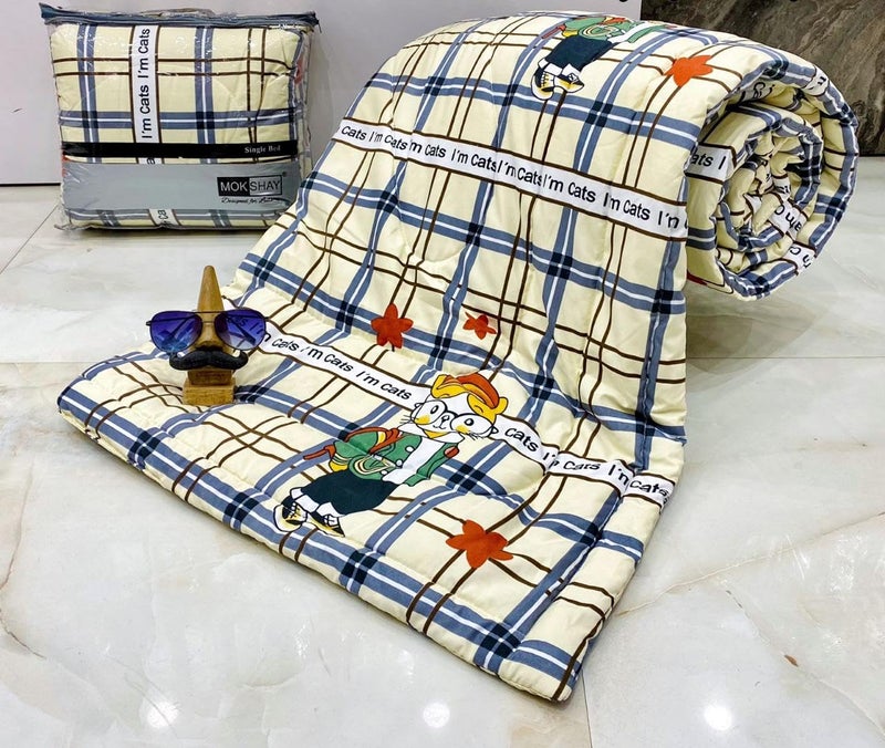 KitchDeco كيتش ديكو™ غلاسي قطن قابل للعكس لحاف سرير فردي للأطفال والرضع، 200 غرام لكل متر مربع (60x90 بوصة) (أنا قطط) - Image 1