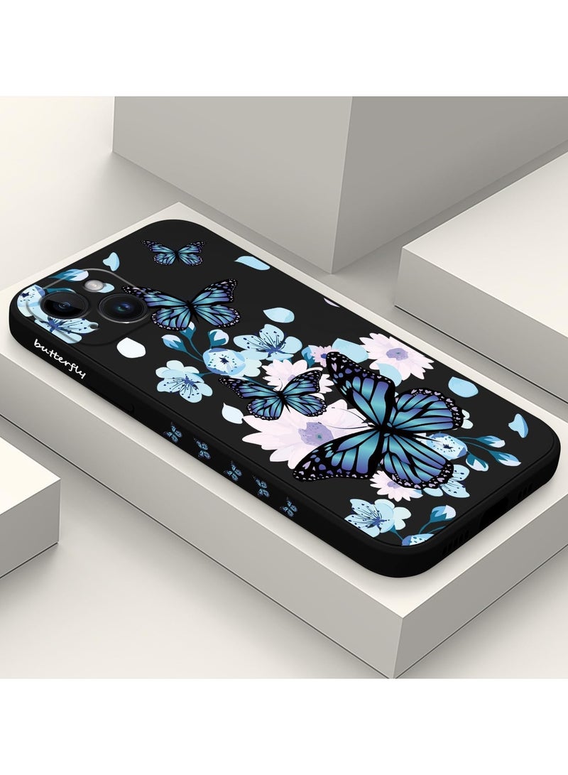 for iPhone 14 Case Flower Creativity Pattern Design Soft Silicone Slim Shockproof Phone Cover for iPhone 14, 6.1 inch-Aurora Butterfly Black - Image 2