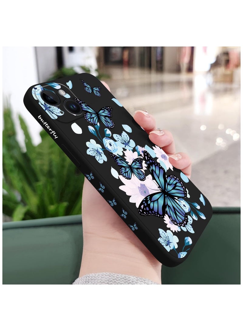 for iPhone 14 Case Flower Creativity Pattern Design Soft Silicone Slim Shockproof Phone Cover for iPhone 14, 6.1 inch-Aurora Butterfly Black - Image 3