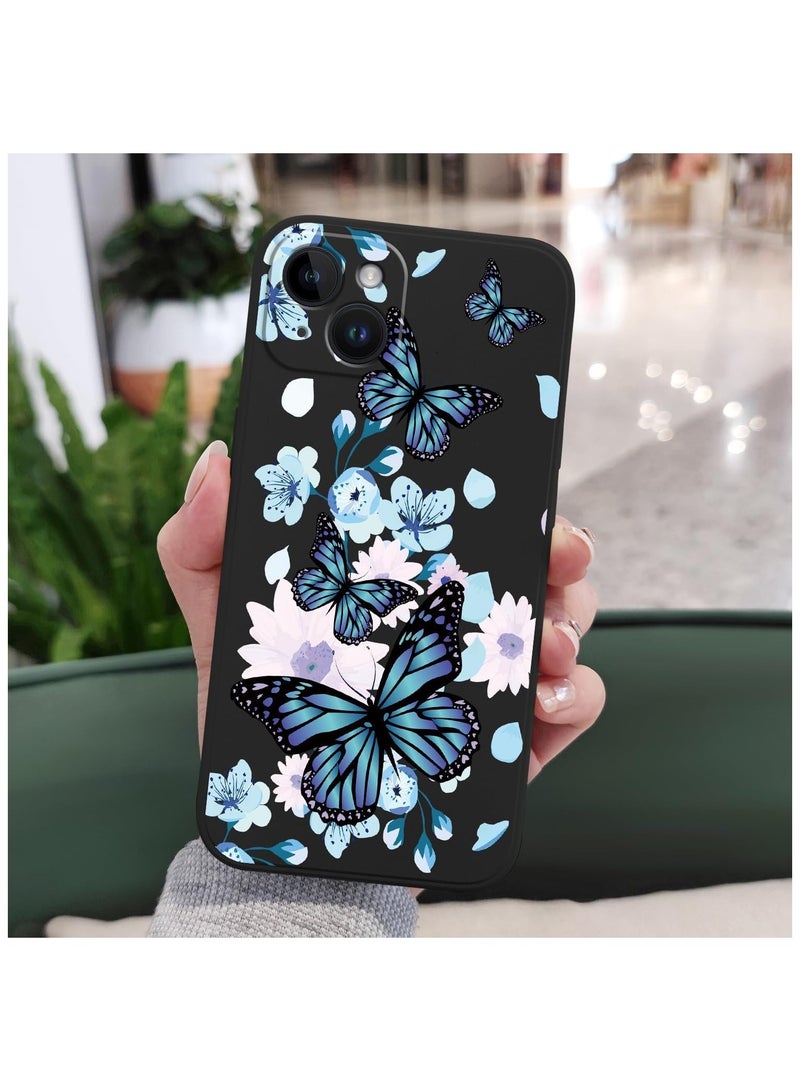 for iPhone 14 Case Flower Creativity Pattern Design Soft Silicone Slim Shockproof Phone Cover for iPhone 14, 6.1 inch-Aurora Butterfly Black - Image 4