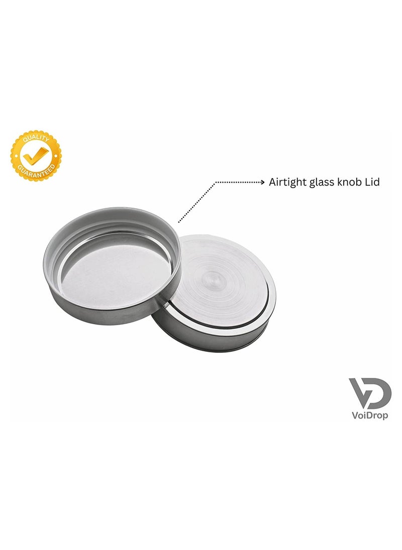 VoiDrop - VOIDROP Set Of 3 Airtight Glass Jar with Vertical Pattern with Silver Lid Clear Food Storage for Noodles Flour Rice Sugar Coffee Beans 1200ML - Image 1