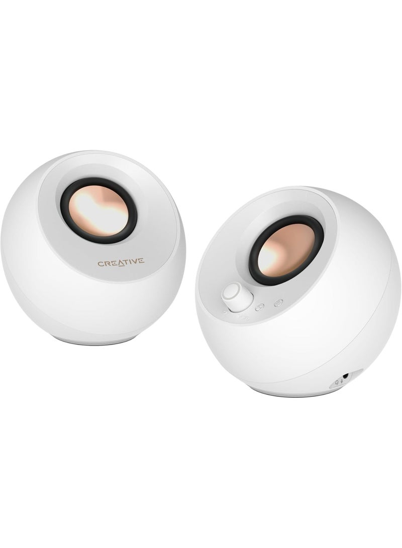Creative Pebble Pro USB-C Desktop Speakers with Bluetooth 5.3 RGB Lighting and BassFlex Technology White - Image 1