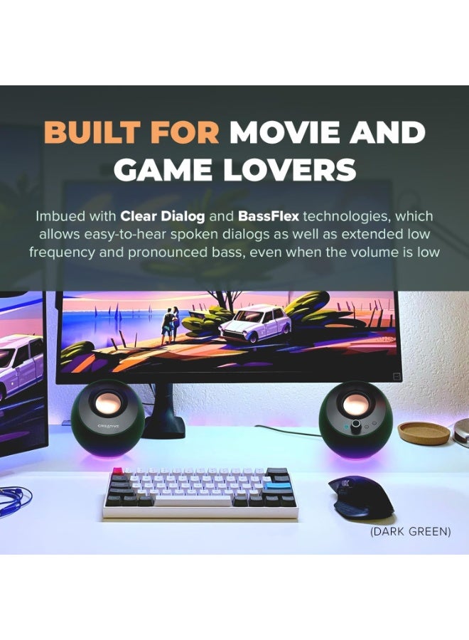 Creative Pebble Pro USB-C Desktop Speakers with Bluetooth 5.3 RGB Lighting and BassFlex Technology White - Image 4