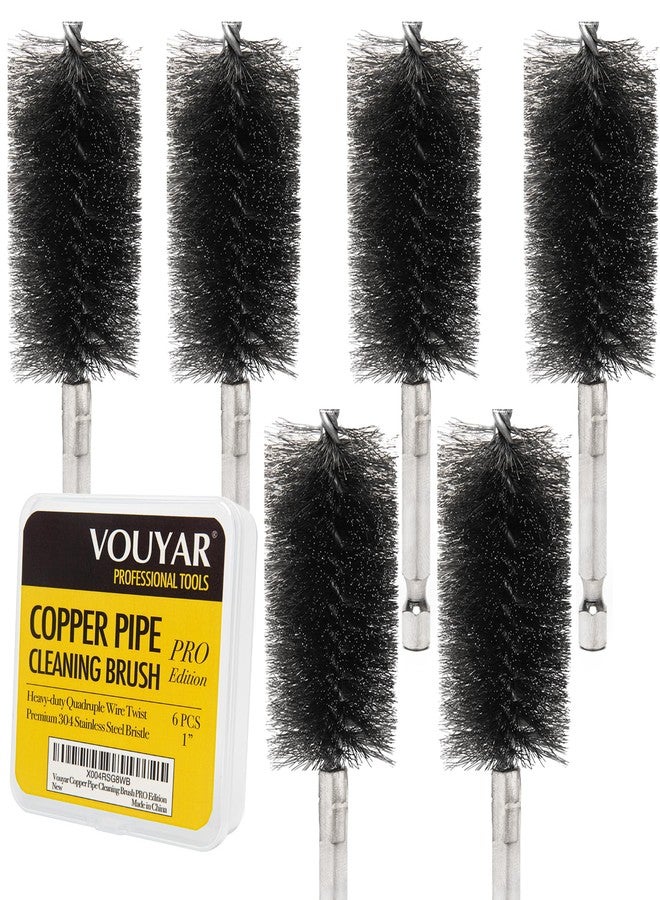 Vouyar Quadruple Wire Twist Professional ID Copper Tube Pipe Cleaner for Fittings 6pcs, 1” Pipe Cleaning Brush Set, Stainless Steel Wire Bore Brushes for Power Drill, 1/4 Inch Hex Shank - Image 1