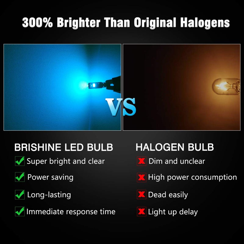BRISHINE 10X T5 LED Bulbs Extremely Bright Ice Blue 3014 Chipsets 74 2721 37 73 17 70 Wedge LED Bulbs for Interior Gauge Cluster Dashboard Instrument Panel Indicator Air Conditioning AC Lights - Image 2