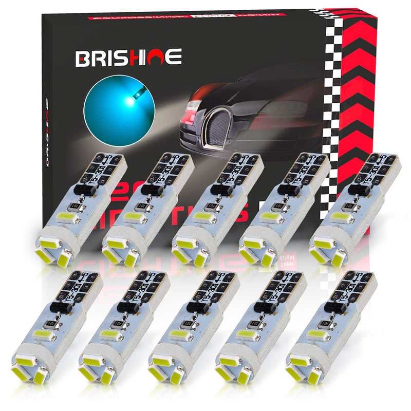 BRISHINE 10X T5 LED Bulbs Extremely Bright Ice Blue 3014 Chipsets 74 2721 37 73 17 70 Wedge LED Bulbs for Interior Gauge Cluster Dashboard Instrument Panel Indicator Air Conditioning AC Lights - Image 1