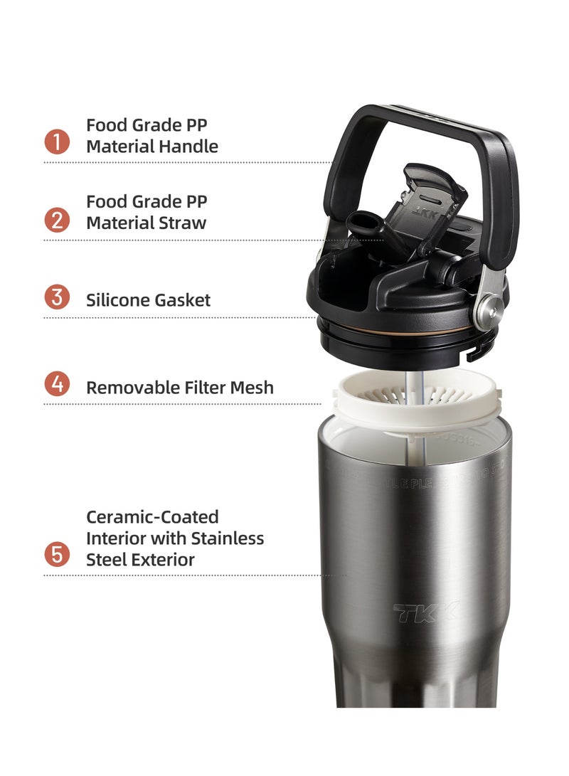 TKK 700ml Stainless Steel Water Bottle Keep Temperature for 6 to 12 Hours with Handle | Silver - Image 4