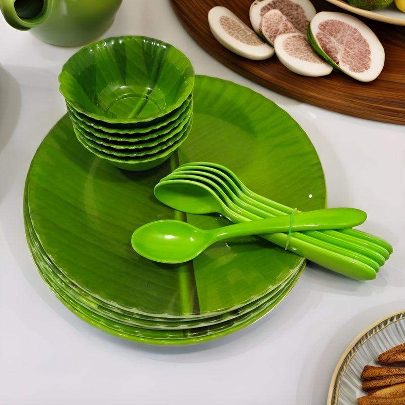 BHOJANWARE طقم عشاء ميلامين يتضمن 6 أطباق كاملة، 6 سلطانيات و 6 ملاعق - (عبوة من 18) - Image 1