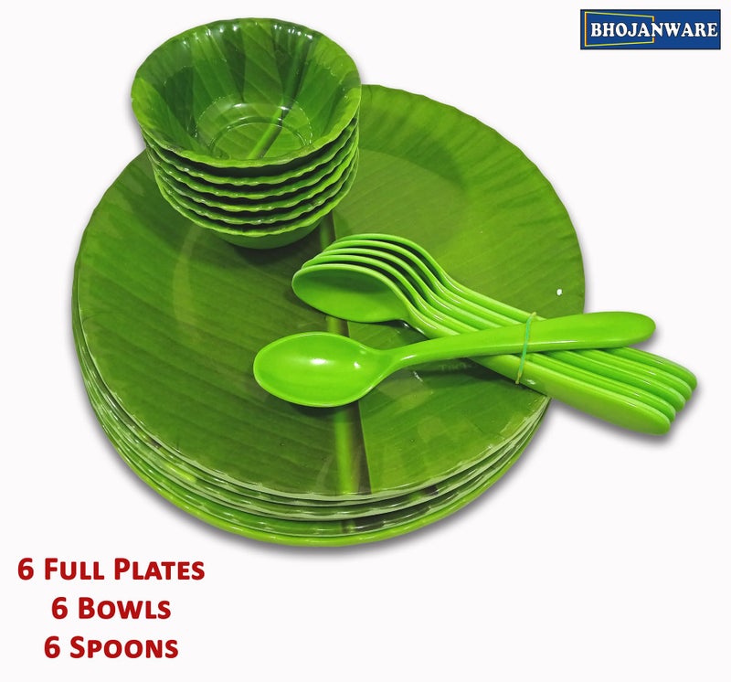 BHOJANWARE طقم عشاء ميلامين يتضمن 6 أطباق كاملة، 6 سلطانيات و 6 ملاعق - (عبوة من 18) - Image 4