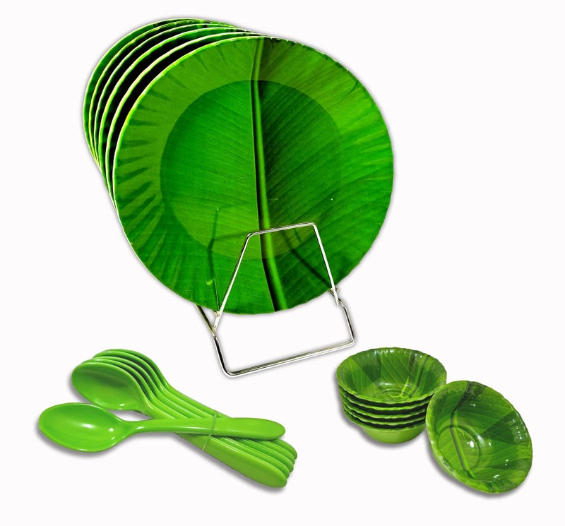 BHOJANWARE طقم عشاء ميلامين يتضمن 6 أطباق كاملة، 6 سلطانيات و 6 ملاعق - (عبوة من 18) - Image 3