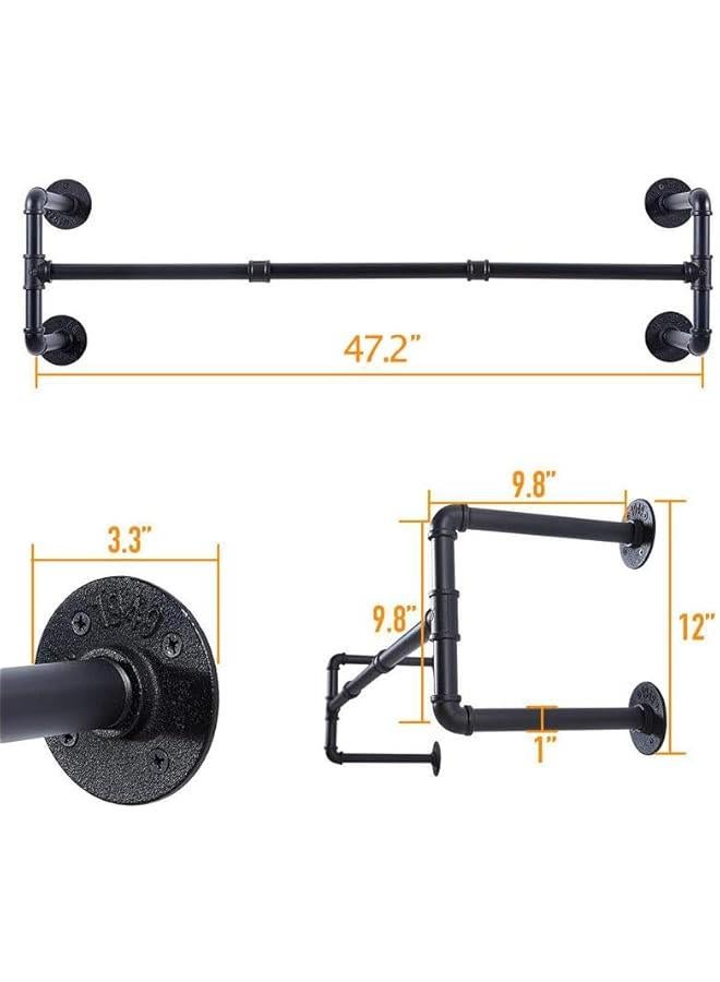 هوكور Portalov Industrial Pipe Clothes Rack with 4 Bases,120 cm Wall-Mount Clothing Rack for Hanging Clothes, Heavy Duty Iron Garment Rack Bar,Retail Display Clothes Rod for Closet,Laundry Room - Image 2