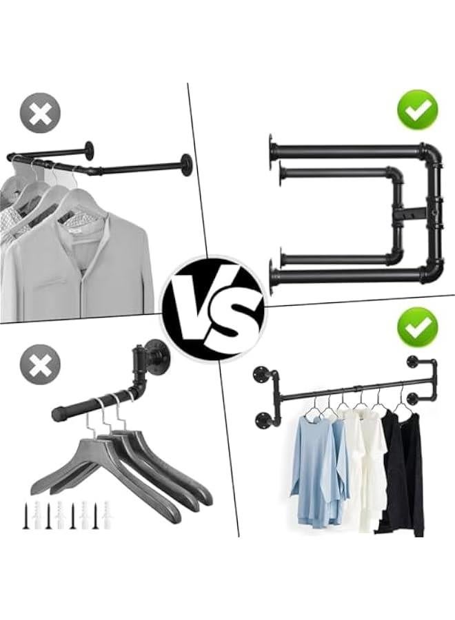 هوكور Portalov Industrial Pipe Clothes Rack with 4 Bases,120 cm Wall-Mount Clothing Rack for Hanging Clothes, Heavy Duty Iron Garment Rack Bar,Retail Display Clothes Rod for Closet,Laundry Room - Image 4
