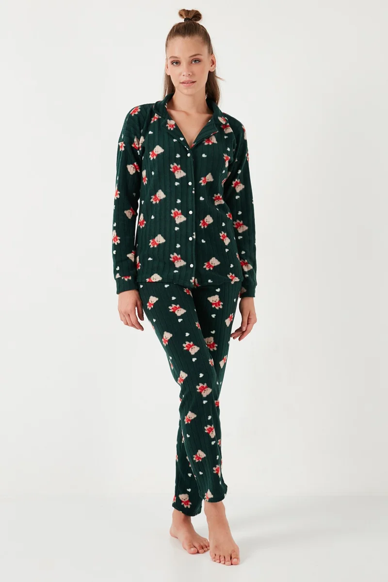 Lela Standard Fit Buttoned Polar Fleece Pajama Set Women's Pajama Set 6095615