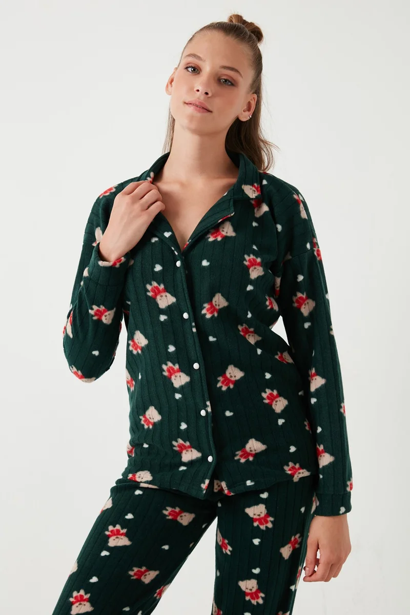 Lela Standard Fit Buttoned Polar Fleece Pajama Set Women's Pajama Set 6095615
