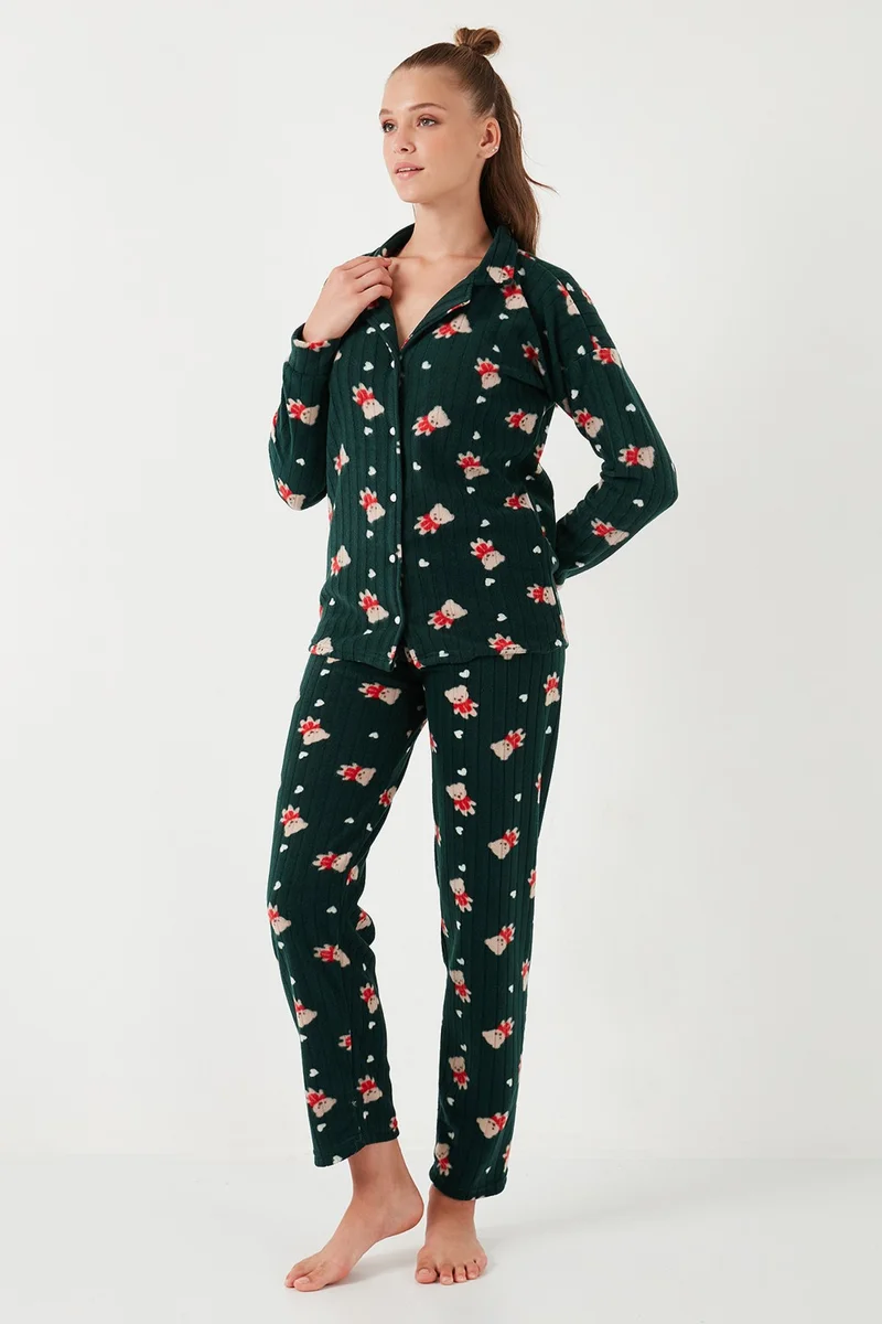 Lela Standard Fit Buttoned Polar Fleece Pajama Set Women's Pajama Set 6095615