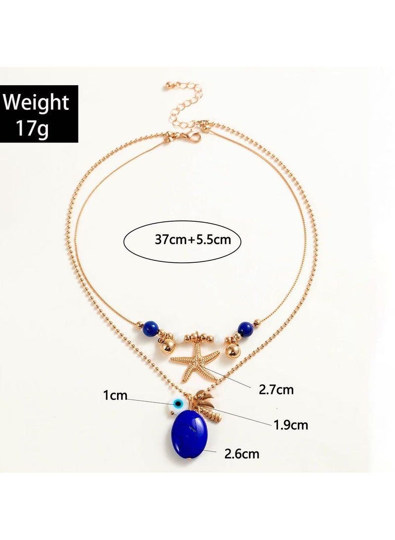 Goolsky 1pc Boho Vintage Style Beaded Necklace Heart & Star Pendants, Resin and Faux Pearl, Perfect for Party and Gift-Giving, All-Season Accessory for Women - Image 2