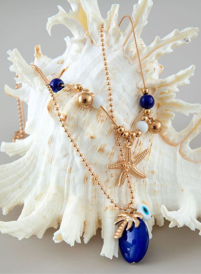 Goolsky 1pc Boho Vintage Style Beaded Necklace Heart & Star Pendants, Resin and Faux Pearl, Perfect for Party and Gift-Giving, All-Season Accessory for Women - Image 3