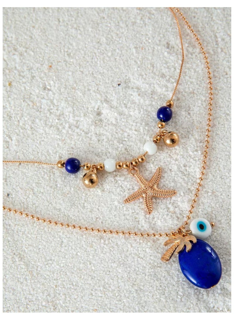 Goolsky 1pc Boho Vintage Style Beaded Necklace Heart & Star Pendants, Resin and Faux Pearl, Perfect for Party and Gift-Giving, All-Season Accessory for Women - Image 4