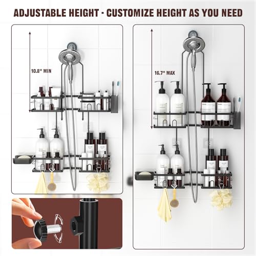 REINHARDT Adjustable Shower Caddy Hanging Rustproof Shower Caddy for Handheld Showerheads Shower Organizer with Hooks Soap Holder Toothbrush Holder AntiSwing Shower Rack Bathroom Accessories Black - Image 3
