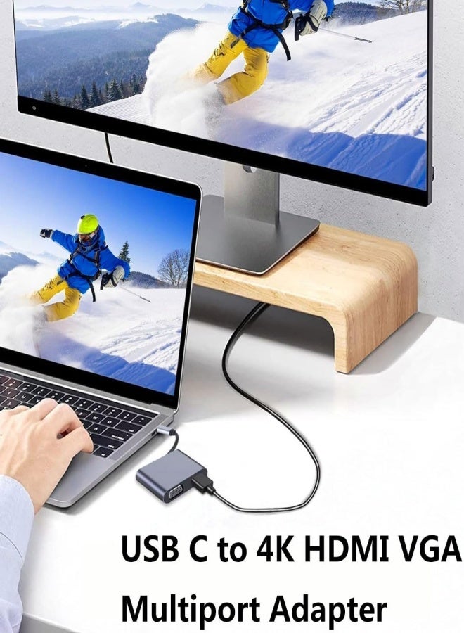 4 in 1 USB-C Multiport Adapter, 4K HDMI 1080P VGA Converter with USB 3.0 10Gbps Data Transfer and Type-C Charging Port, Grey - Image 2