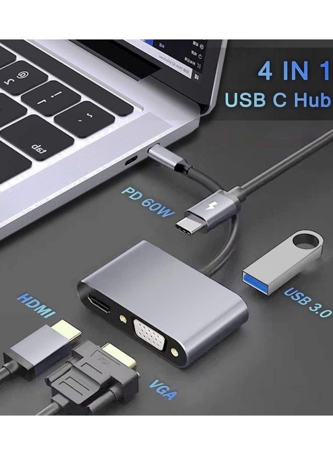 4 in 1 USB-C Multiport Adapter, 4K HDMI 1080P VGA Converter with USB 3.0 10Gbps Data Transfer and Type-C Charging Port, Grey - Image 3