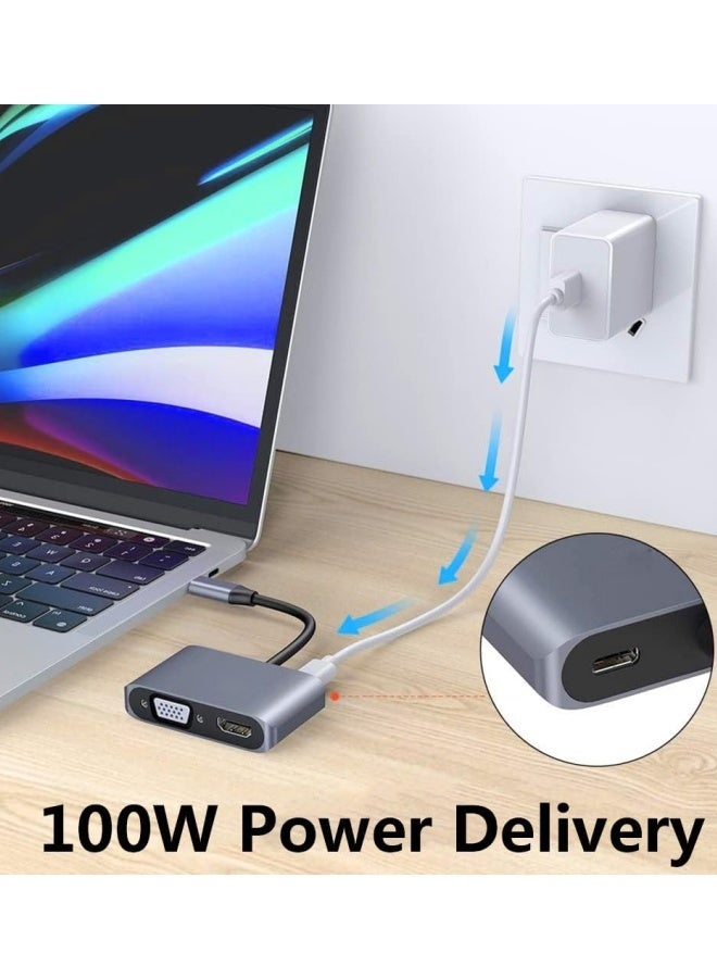 4 in 1 USB-C Multiport Adapter, 4K HDMI 1080P VGA Converter with USB 3.0 10Gbps Data Transfer and Type-C Charging Port, Grey - Image 4