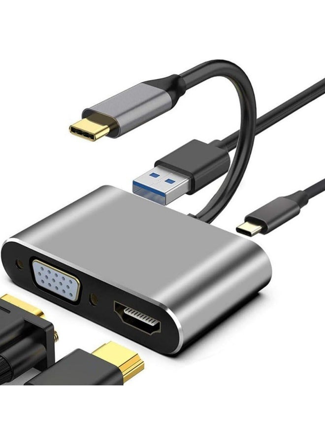 4 in 1 USB-C Multiport Adapter, 4K HDMI 1080P VGA Converter with USB 3.0 10Gbps Data Transfer and Type-C Charging Port, Grey - Image 1