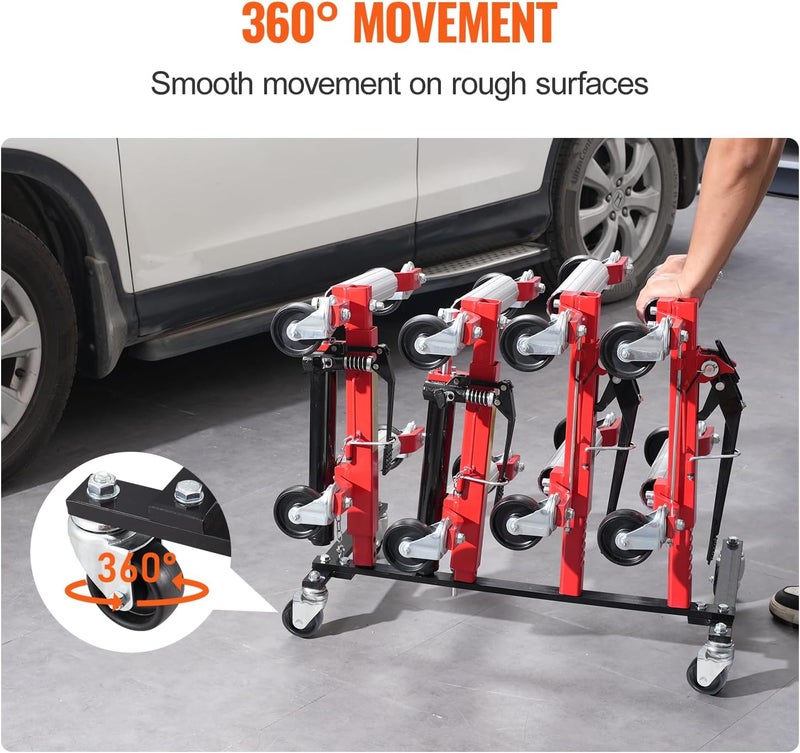 VEVOR Car Dolly Rack, Storage Rack with 360° Rotatable Wheels, Hydraulic Ratchet Trolley Jack Stand Organizer, Jack Stands Holder Storage Rack, 4-Dolly Capacity, Compatible with Most Dollies - Image 3