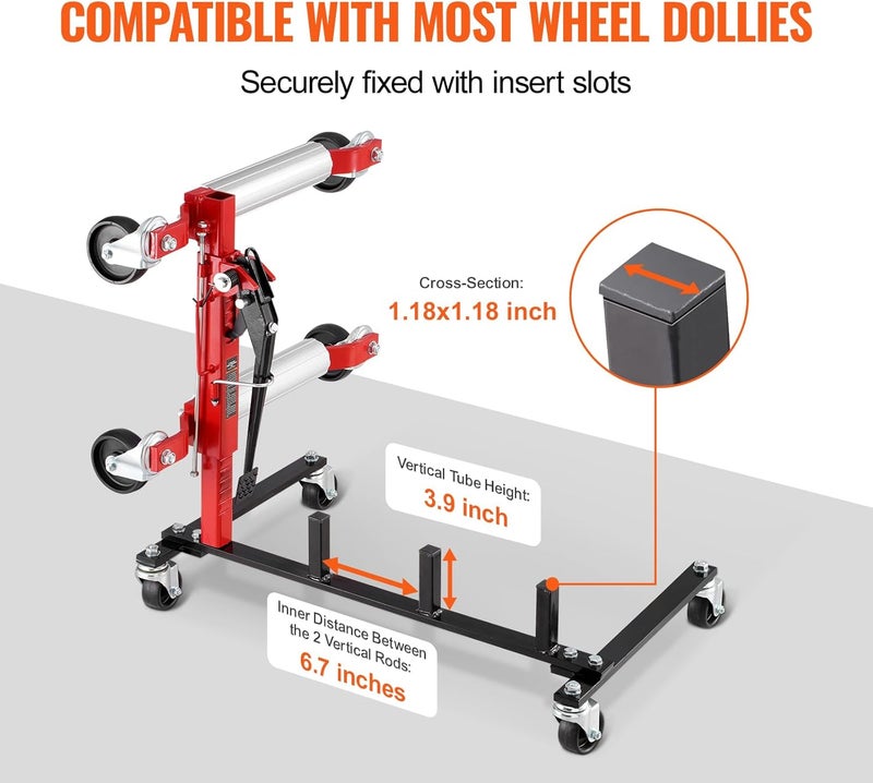 VEVOR Car Dolly Rack, Storage Rack with 360° Rotatable Wheels, Hydraulic Ratchet Trolley Jack Stand Organizer, Jack Stands Holder Storage Rack, 4-Dolly Capacity, Compatible with Most Dollies - Image 5