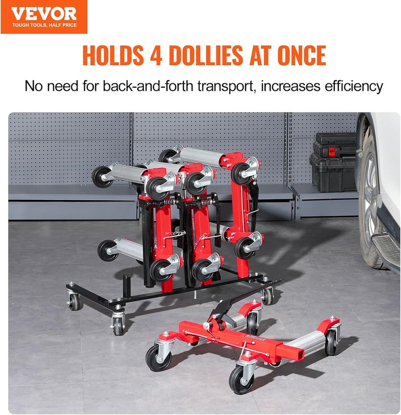 VEVOR Car Dolly Rack, Storage Rack with 360° Rotatable Wheels, Hydraulic Ratchet Trolley Jack Stand Organizer, Jack Stands Holder Storage Rack, 4-Dolly Capacity, Compatible with Most Dollies - Image 2