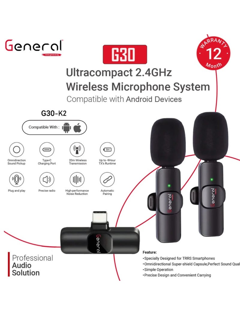 عام نظام الميكروفون اللاسلكي جنرال G30 Type-C 2.4GHz