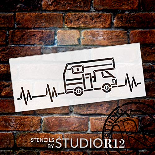 Studio R 12 RV Heartbeat Stencil by StudioR12 | DIY Indoor & Outdoor Home Decor | Nature Camping Lover Pulse Wall Art | Craft & Paint Wood Signs | Reusable Mylar Template | Select Size (6.75 x 2.75 inch) - Image 2