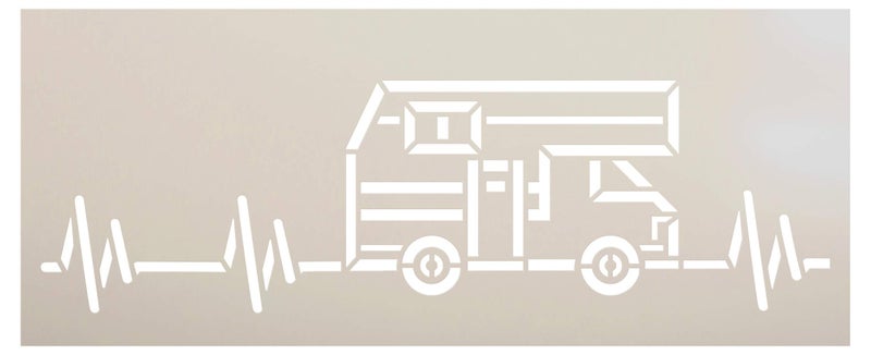 Studio R 12 RV Heartbeat Stencil by StudioR12 | DIY Indoor & Outdoor Home Decor | Nature Camping Lover Pulse Wall Art | Craft & Paint Wood Signs | Reusable Mylar Template | Select Size (6.75 x 2.75 inch) - Image 1