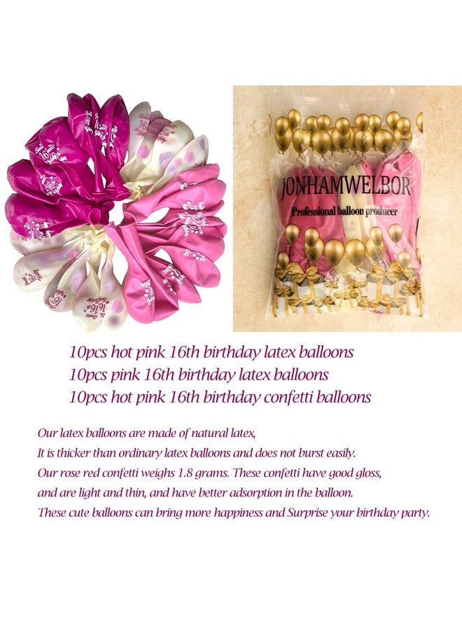 JONHAMWELBOR Sweet 16Th Birthday Latex Balloons Confetti Balloon Pink And Hot Pink Party Decorations 30 Pack 12 Inch Helium Printed 16 Number With Happy Birthday Balloon For Girl  - Image 2