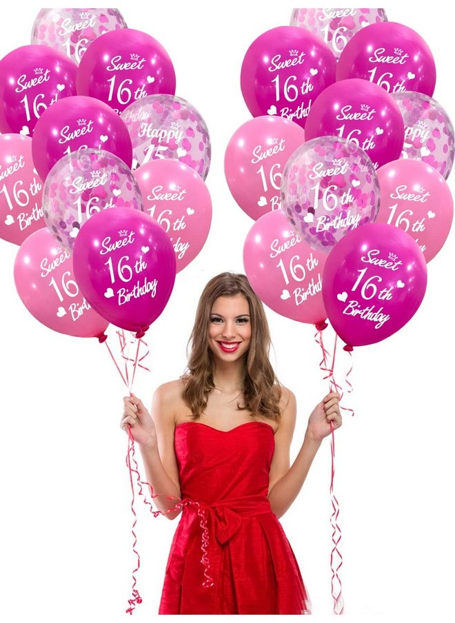 JONHAMWELBOR Sweet 16Th Birthday Latex Balloons Confetti Balloon Pink And Hot Pink Party Decorations 30 Pack 12 Inch Helium Printed 16 Number With Happy Birthday Balloon For Girl  - Image 4