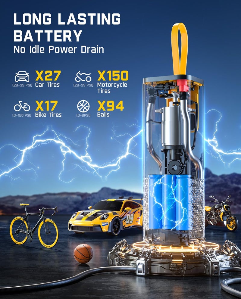 Fanttik X9 APEX Portable Air Compressor for Car Tires, 35s Fast Inflation, 150PSI Cordless Tire Inflator with Light and Power Bank, Suitable for SUV, Sedan, Motorcycle, Bike, Ball - Image 3